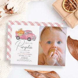 Invitación Camión de calabaza rosa Chica Gingham Foto Primer 