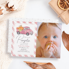 Invitación Camión de calabaza rosa Chica Gingham Foto Primer 