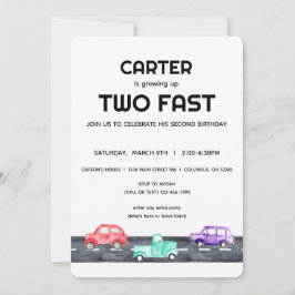 Invitación Camión De Carreras Rápido 2do Cumpleaños Niño