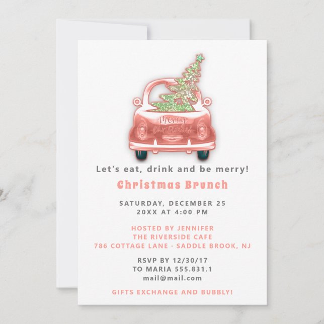 Invitación Camión de coche Merry Christmas Brunch Dinner Whit (Anverso)
