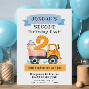 Invitación Camión de color de agua fiesta de segundo cumpleañ