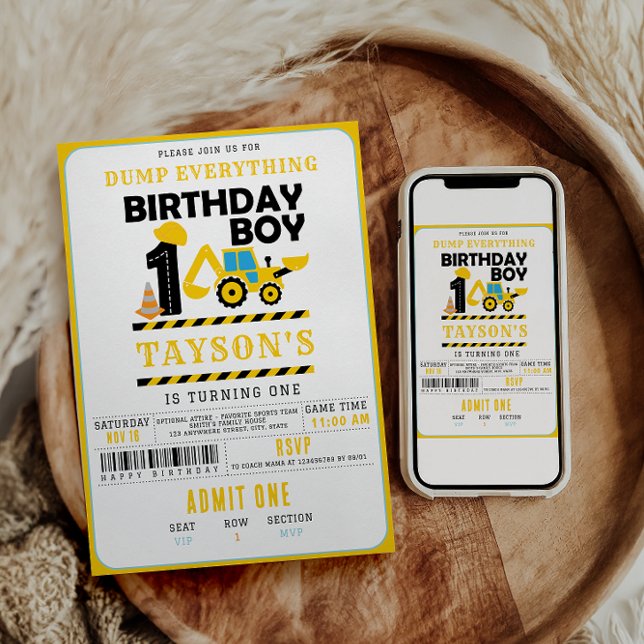 Invitación Camión de Construcción 1er Cumpleaños | Cumpleaños (Subido por el creador)