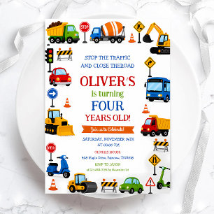 Invitación Camión de Construcción 4to Cumpleaños