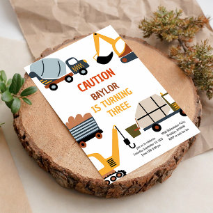 Invitación Camión de Construcción Amarillo Naranja Cumpleaños