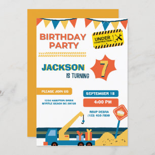 Invitación Camión de construcción Boys fiesta de cumpleaños
