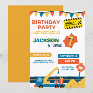 Invitación Camión de construcción Boys fiesta de cumpleaños
