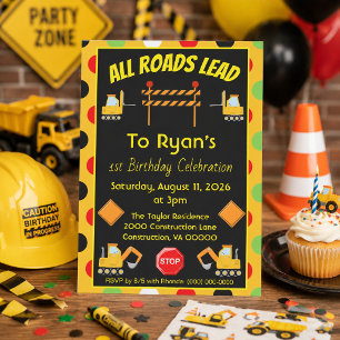 Invitación Camión de construcción del partido de cumpleaños
