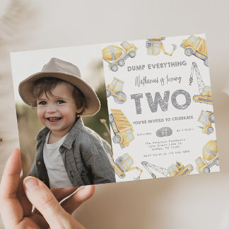 Invitación Camión de construcción dos Fiestas de cumpleaños