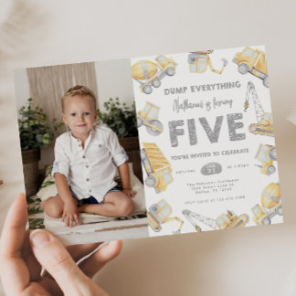 Invitación Camión de construcción Fiesta de 5 cumpleaños