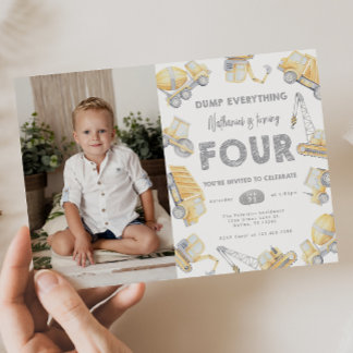 Invitación Camión de construcción Fiesta de cuarto cumpleaños