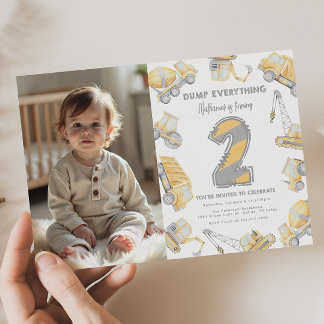 Invitación Camión de construcción Fiesta de dos cumpleaños