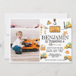 Invitación Camión de construcción niños Fiesta de cumpleaños