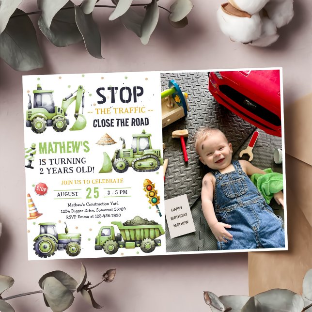 Invitación Camión de construcción Niños foto de segundo cumpl (Subido por el creador)