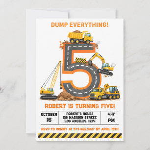 Invitación Camión de Construcción para Tirar Todo Cumpleaños