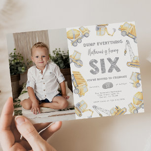 Invitación Camión de construcción SEIS Fiesta de cumpleaños 6