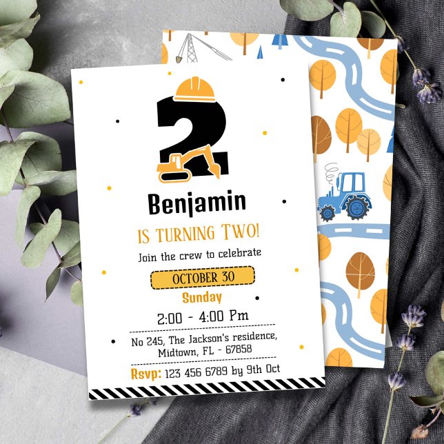 Invitación Camión de construcción simple lindo niños de 2º cu (Subido por el creador)