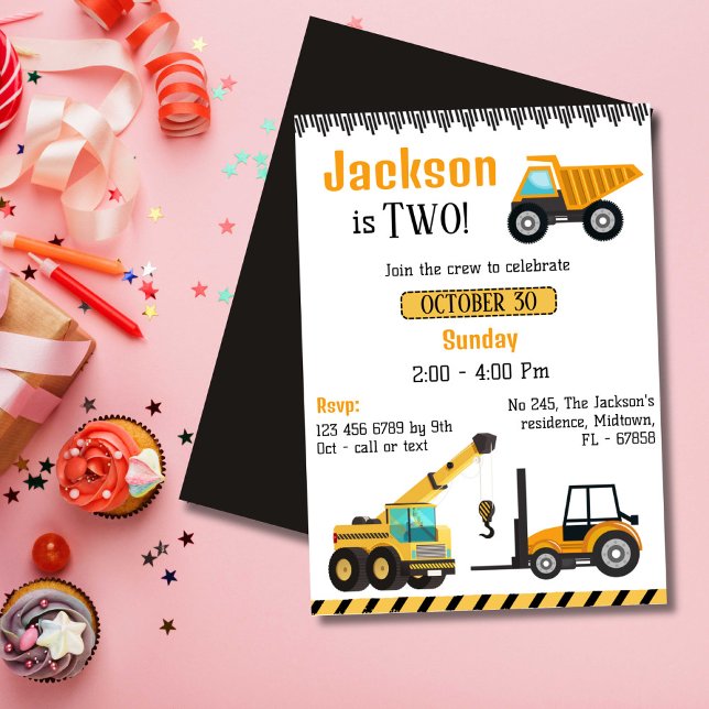Invitación Camión de construcción simple lindo niños de 2º cu (Subido por el creador)