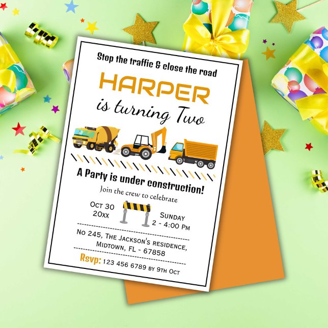 Invitación Camión de construcción simple lindo niños de 2º cu (Subido por el creador)