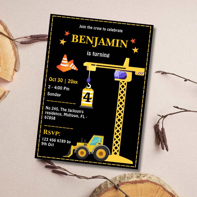 Invitación Camión de construcción simple lindo niños de 4 año (Subido por el creador)