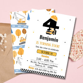 Invitación Camión de construcción simple lindo niños de 4 año
