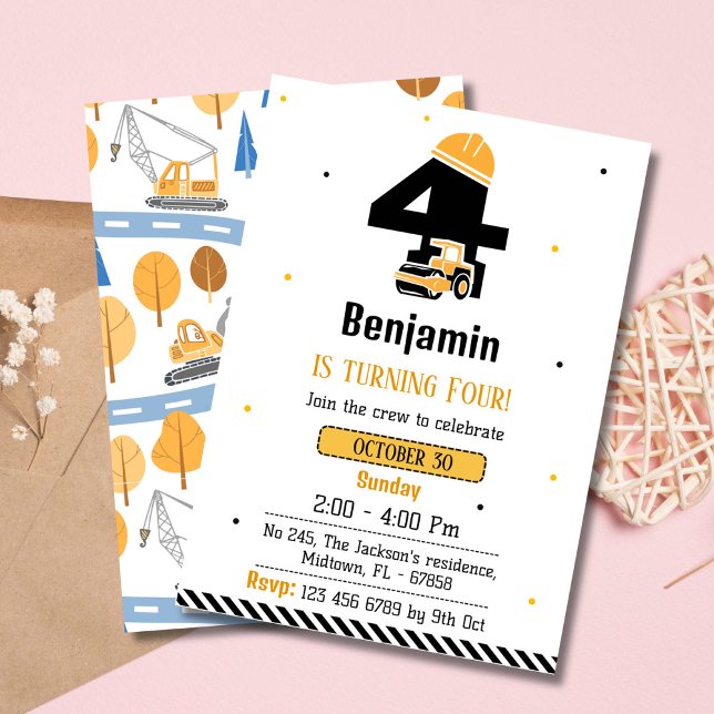 Invitación Camión de construcción simple lindo niños de 4 año (Subido por el creador)