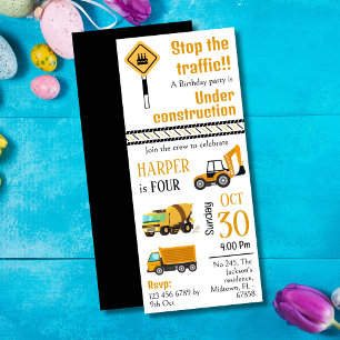 Invitación Camión de construcción simple lindo niños de 4 año