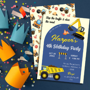Invitación Camión de construcción simple lindo niños de 4 año