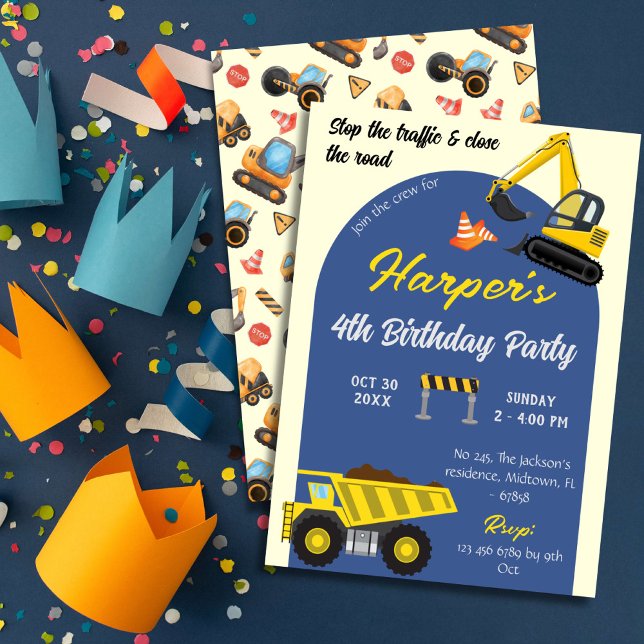 Invitación Camión de construcción simple lindo niños de 4 año (Subido por el creador)