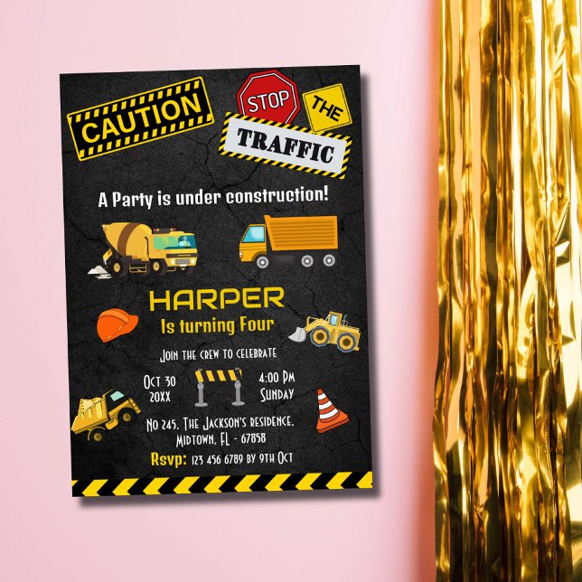 Invitación Camión de construcción simple lindo niños de 4 año (Subido por el creador)