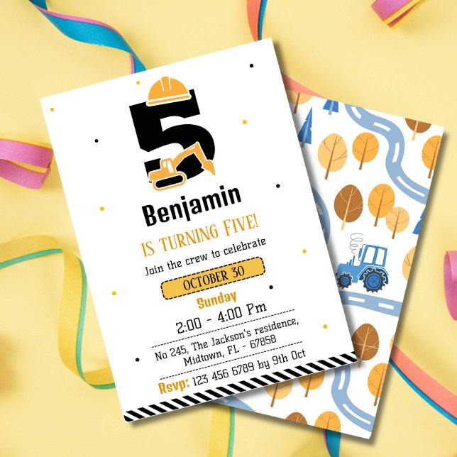 Invitación Camión de construcción simple lindo niños de 5 año (Subido por el creador)
