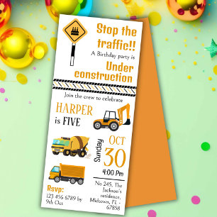 Invitación Camión de construcción simple lindo niños de 5 año