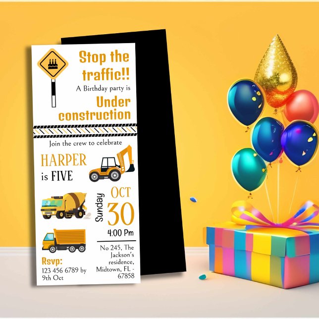 Invitación Camión de construcción simple lindo niños de 5 año (Subido por el creador)