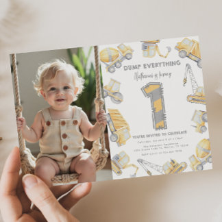 Invitación Camión de construcción UN Fiesta de cumpleaños