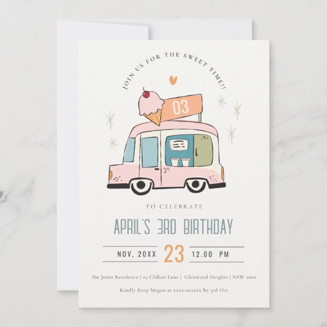 Invitación Camión de crema de helado de verano dulce dulce du (Anverso)