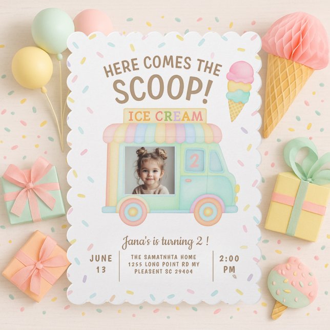 Invitación Camión de Crema de Hielo Arcoiris Foto cumpleaños (Subido por el creador)