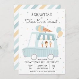 Invitación Camión de Crema de Hielo Cuatro Dulces Cumpleaños