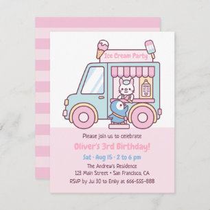 Invitación Camión de Crema de Hielo Cute Pastel Niños Fiesta 