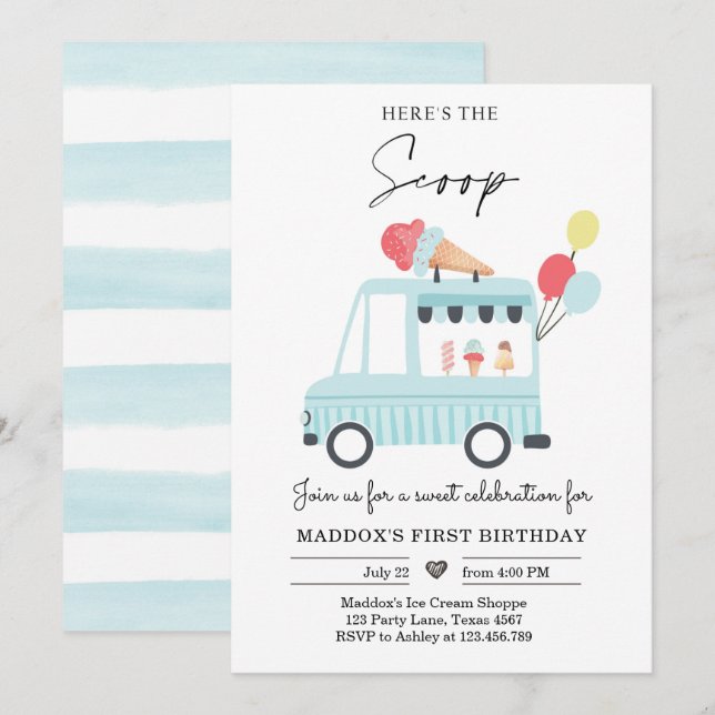 Invitación Camión de Crema de Hielo Invito a Boy Scoop (Anverso / Reverso)