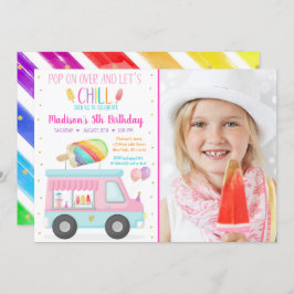 Invitación Camión de Crema de Hielo Popsicle Arcoiris Cumplea