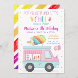 Invitación Camión de Crema de Hielo Popsicle Arcoiris Cumplea