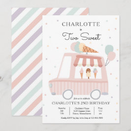 Invitación Camión de crema de hielo rosa Dos Fiestas dulces d