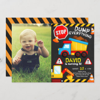 Invitación Camión de cumpleaños de construcción de Chalk con