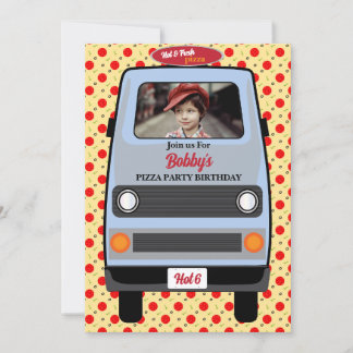 Invitación Camión de entrega de pizza de surfista Cumpleaños