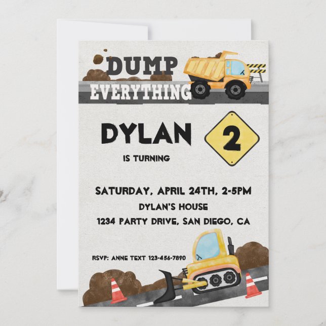 Invitación Camión de Fiesta de Obra en Construcción (Anverso)