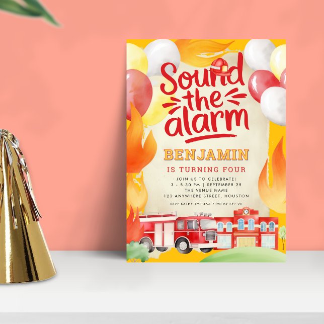 Invitación Camión de Fuego 4.º Fiesta de cumpleaños amarillo  (Subido por el creador)