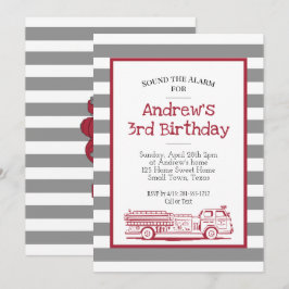 Invitación Camión de Fuego Rojo y Gris