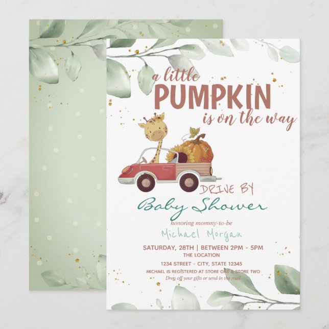 Invitación Camión De Girasol De Calabaza Por Baby Shower (Anverso / Reverso)