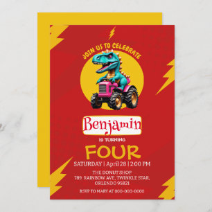 Invitación Camión de granjeros de los dinosaurios del trueno