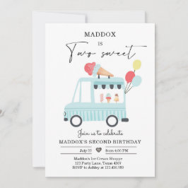 Invitación Camión de helado 2º cumpleaños invita a niño a dos