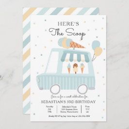 Invitación Camión de helado azul aquí es cumpleaños de Scoop